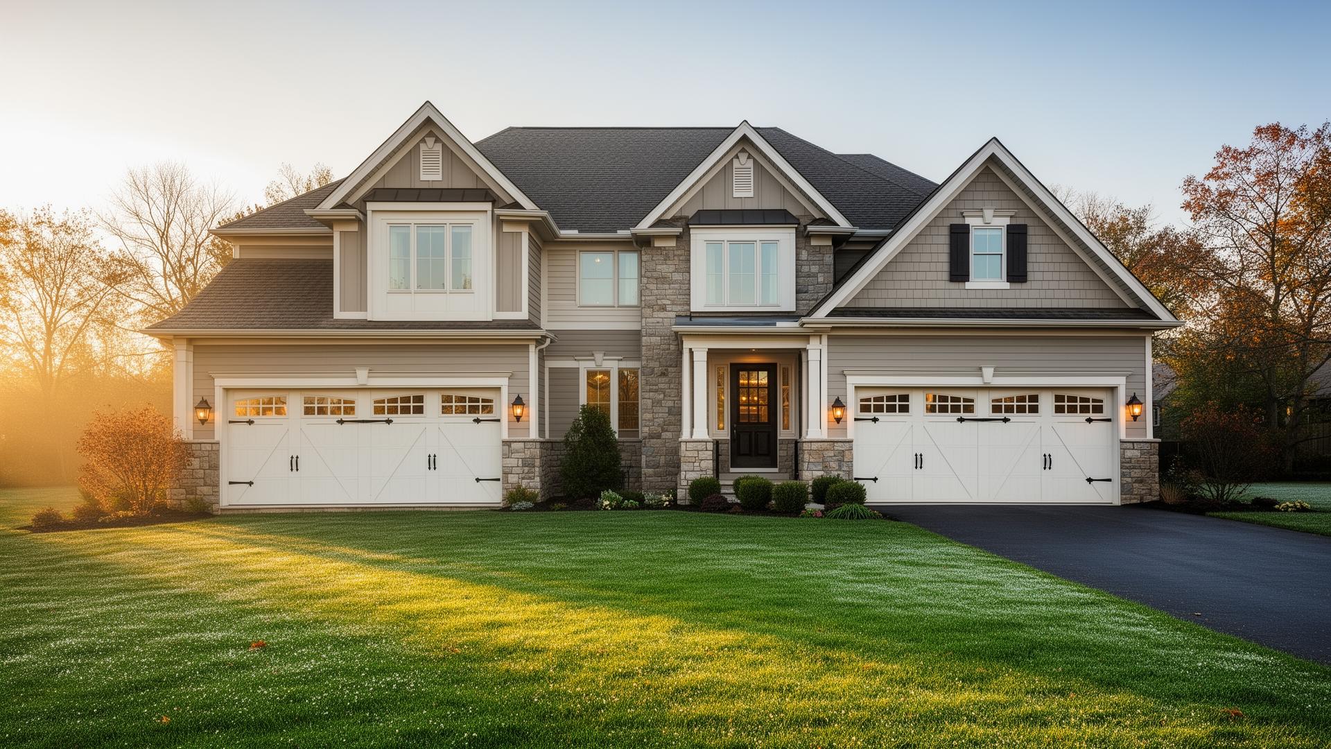 Beautiful suburban home with carriage house garage doors in Palm Coast, Florida